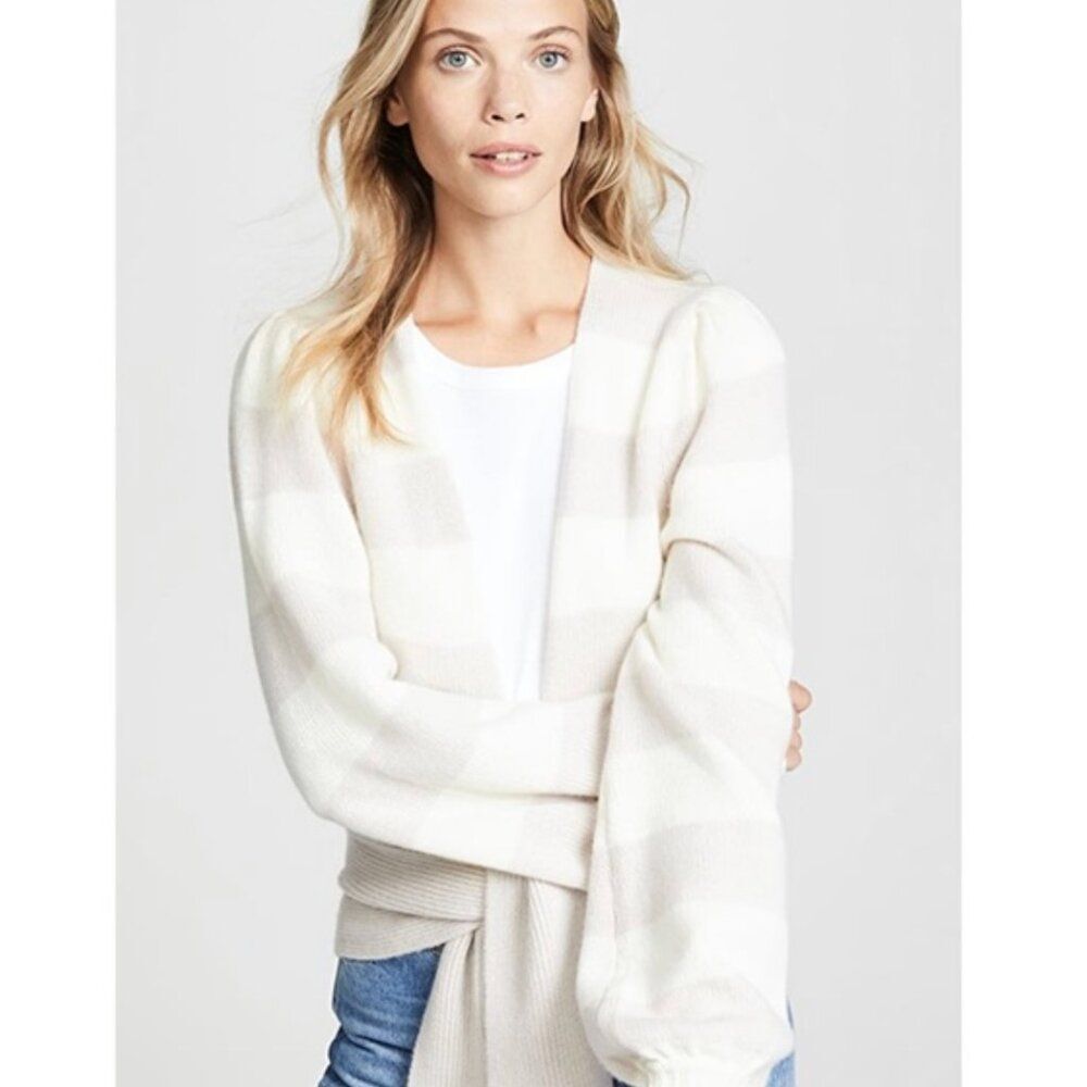 Brochu Walker Tie Front Ayla Striped Cardigan Sweater Cream Mauve Size S